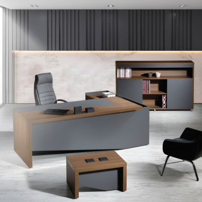 Eckbureautafel Compleet kantoorbureau bureauset 3-delig houten kantoormeubilair grijs