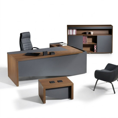 Klassieke Complete Kantoorinrichting Grijs Hoekbureau 3-delig Hout