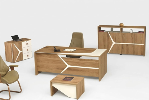 Modern compleet kantoorkantoor bureau bureautafel set 4-delig hout bruin
