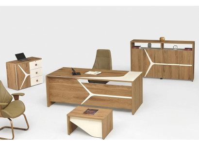 Modern compleet kantoorkantoor bureau bureautafel set 4-delig hout bruin