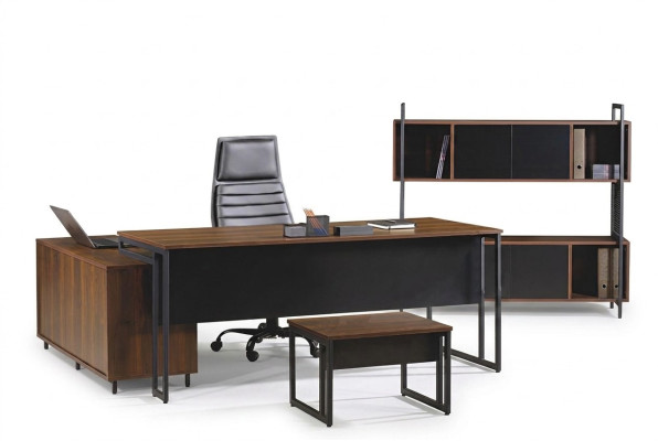 Kantoormeubilair Compleet kantoor Hoekbureau Bureau Bureau 3-delig Hout Bruin