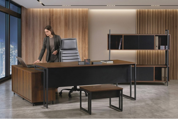 Werkkamermeubels Compleet kantoor Hoekbureau Bureau 3-delig Hout Bruin Set