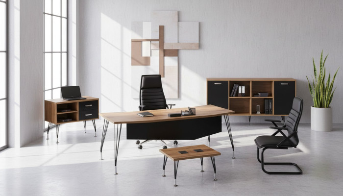 Bureau Bureau meubels Compleet kantoor bureau set 4-delig Hout Zwart