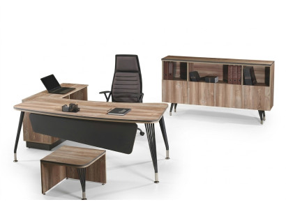 Set van bureauhoektafel en bureau 3-delige houten kantoormeubelset bruin
