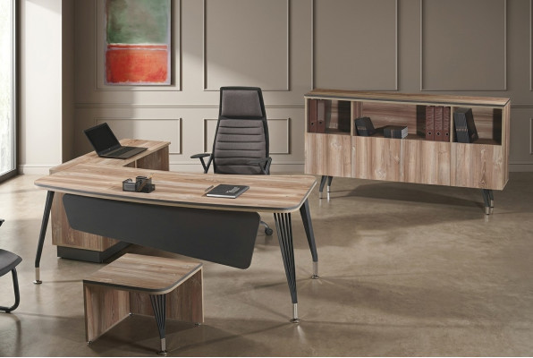 Werkkamermeubilair Compleet kantoor Hoekbureautafel Kantoor 3-delig Hout Bruin Set