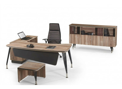 Werkkamermeubilair Compleet kantoor Hoekbureautafel Kantoor 3-delig Hout Bruin Set