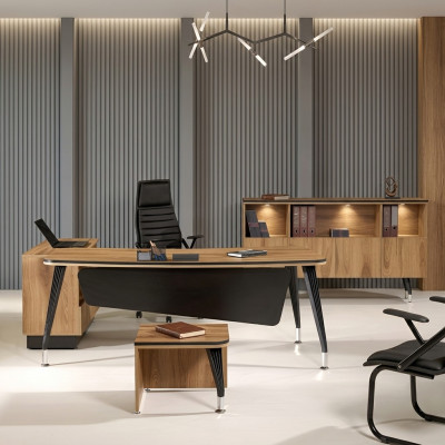 Eckbureautafel Kantoor meubels Compleet kantoor Kantoor 3-delig Hout Bruin Set