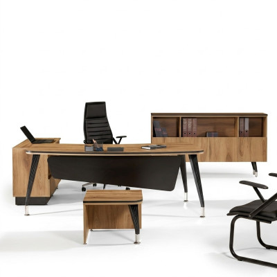 Eckbureautafel Kantoor meubels Compleet kantoor Kantoor 3-delig Hout Bruin Set