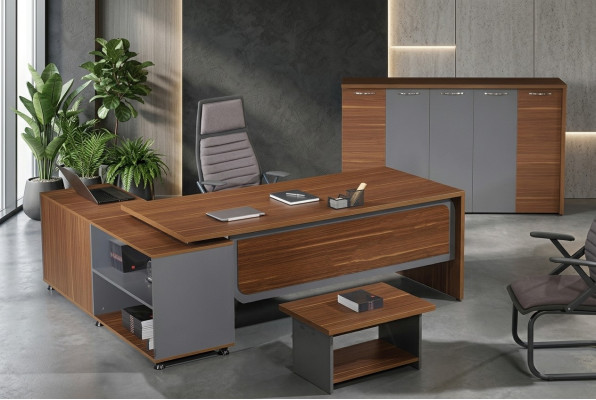 Groep Hoekbureau Complete bureauset 3-delig Houten kantoormeubelen Bruin.