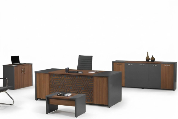 Bureautafel Kantoorinrichting Complete kantoor Schrijftafel set 4-delig Hout Bruin Kantoor