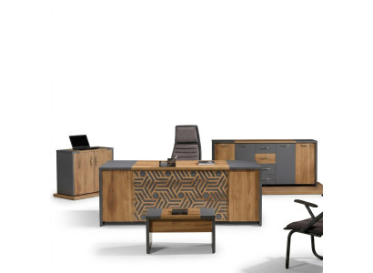 Kantoor thuiskantoormeubilair Compleet kantoor bureau 4-dlg hout bruin set