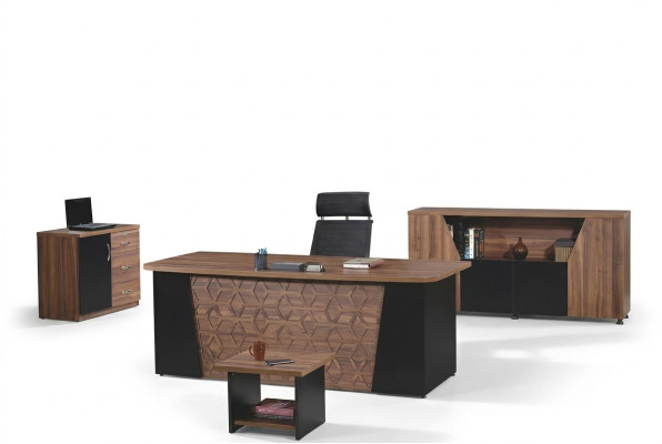 Bureautafel Complete kantoor Kantoorbureau 4-delige houten bruine kantoormeubelset.