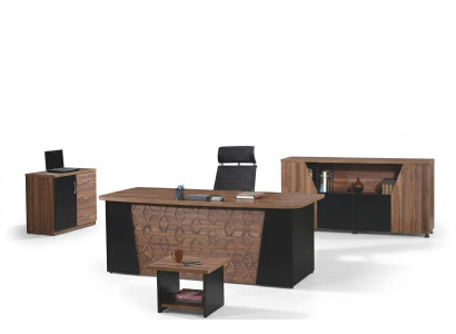 Bureautafel Complete kantoor Kantoorbureau 4-delige houten bruine kantoormeubelset.