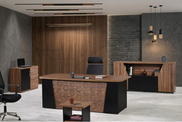 Set bureau bureau bureau set 4-delig houten kantoormeubilair bruin