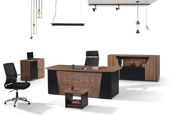 Set bureau bureau bureau set 4-delig houten kantoormeubilair bruin
