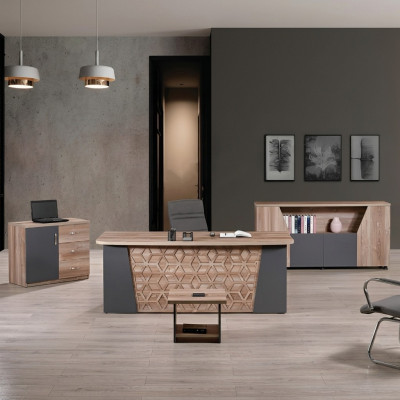 Compleet kantoor kantoortafel kantoormeubilair bureau set 4-delig hout bruin kantoor