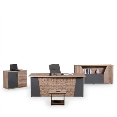 Compleet kantoor kantoortafel kantoormeubilair bureau set 4-delig hout bruin kantoor
