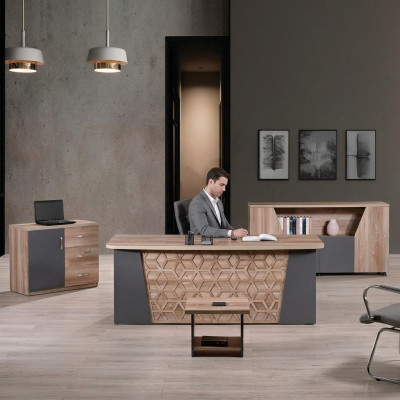 Kantoorinrichting Kantoor meubelen Bureau Kantoor bureau Set 4-delig Hout Bruin