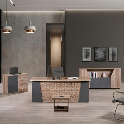 Kantoorinrichting Kantoor meubelen Bureau Kantoor bureau Set 4-delig Hout Bruin