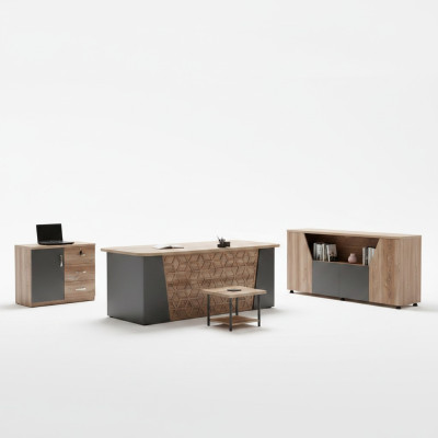 Kantoorinrichting Kantoor meubelen Bureau Kantoor bureau Set 4-delig Hout Bruin