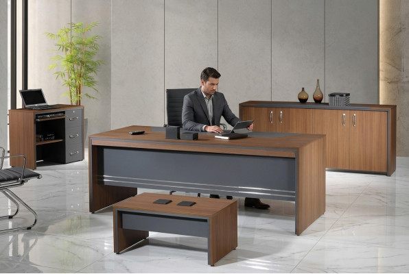 Werkkamermeubelen Compleet kantoor bureau set 4 dlg Hout Bruin Tafel