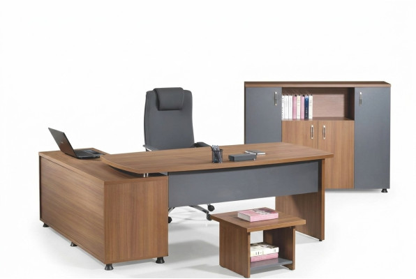 Eckbureau kantoor meubilair compleet kantoor 3-delige houten bruine set