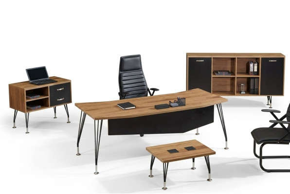 Luxe meubels voor kantoor, thuiskantoor meubels, bureau set 4-delig hout zwart