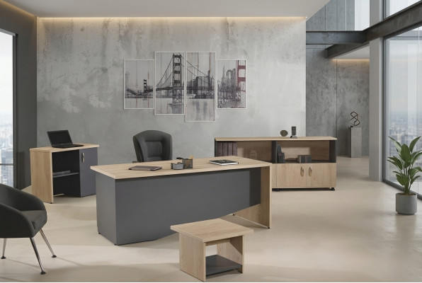 Compleet kantoor, kantoormeubilair, bureau, kantoortafel set 4-delig hout grijs