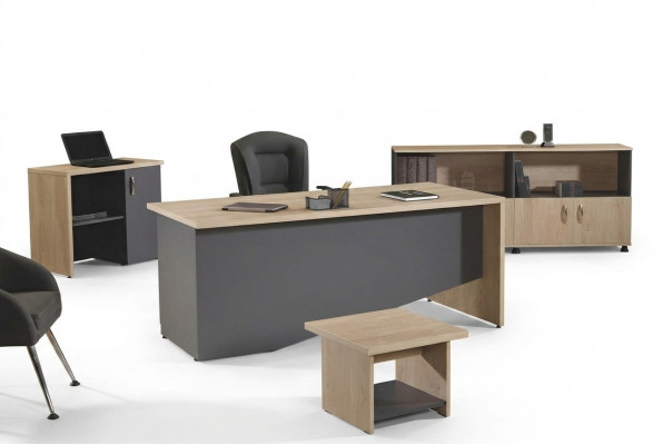 Compleet kantoor, kantoormeubilair, bureau, kantoortafel set 4-delig hout grijs
