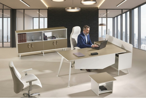 Eckbureau bureau werkkamer meubels wit complete kantoor 3-delige houten set