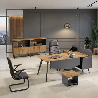 Eckbureautafel Moderne thuiskantoormeubelen Bruin Kantoor 3-delige houten set groep