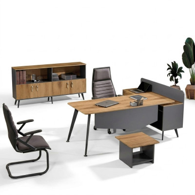 Eckbureautafel Moderne thuiskantoormeubelen Bruin Kantoor 3-delige houten set groep