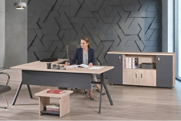 Werktafel Compleet kantoor Kantoor meubelen Hoekbureautafel 3dlg Hout Set Grijs