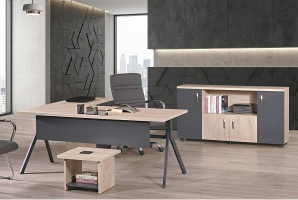 Werktafel Compleet kantoor Kantoor meubelen Hoekbureautafel 3dlg Hout Set Grijs