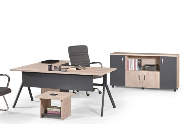 Werktafel Compleet kantoor Kantoor meubelen Hoekbureautafel 3dlg Hout Set Grijs