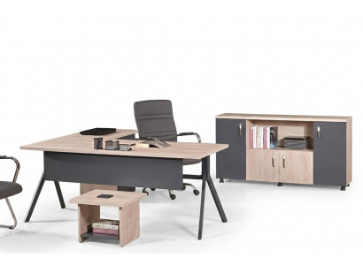 Werktafel Compleet kantoor Kantoor meubelen Hoekbureautafel 3dlg Hout Set Grijs