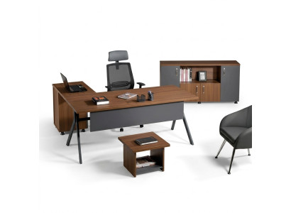 Eckbureau tafel Werktafel Compleet kantoor Kantoor meubilair 3-delige houten set Grijs