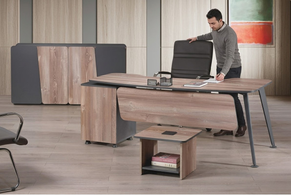 Meubels Kantoor Kantoorinrichting Bureau Set 3-dlg Hout Bruin Tafel