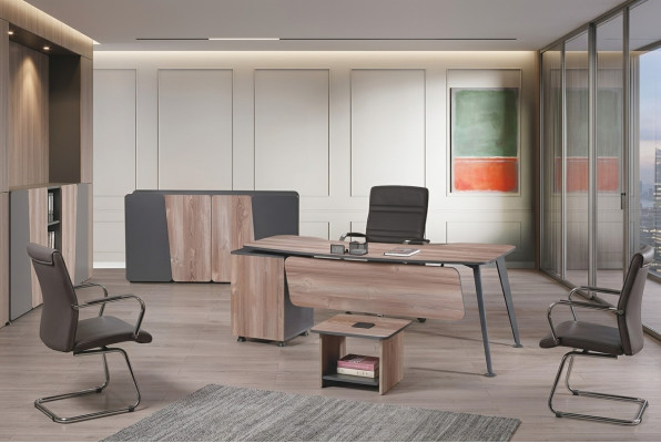 Meubels Kantoor Kantoorinrichting Bureau Set 3-dlg Hout Bruin Tafel