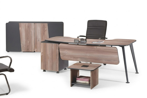 Meubels Kantoor Kantoorinrichting Bureau Set 3-dlg Hout Bruin Tafel