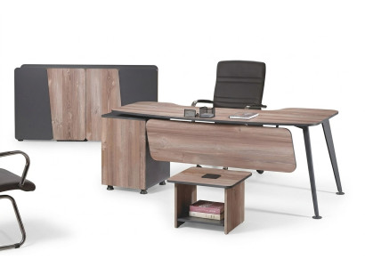 Meubels Kantoor Kantoorinrichting Bureau Set 3-dlg Hout Bruin Tafel