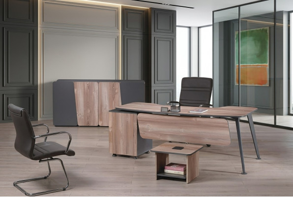 Volledig kantoormeubilair bureau 3-delig hout bruin kantoormeubilair