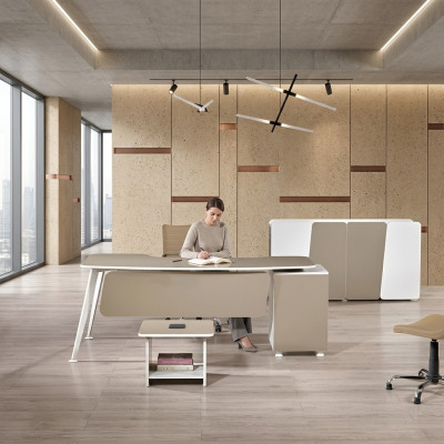 Kantoorinrichting Kantoor meubilair Bureau Kantoor Bureau Set 3-delig Hout Beige
