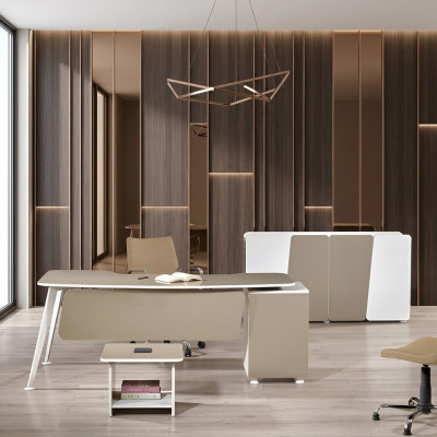 Kantoorinrichting Kantoor meubilair Bureau Kantoor Bureau Set 3-delig Hout Beige