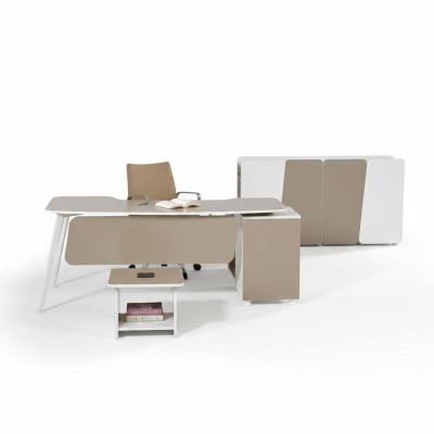 Kantoorinrichting Kantoor meubilair Bureau Kantoor Bureau Set 3-delig Hout Beige