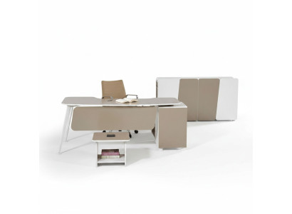 Kantoorinrichting Kantoor meubilair Bureau Kantoor Bureau Set 3-delig Hout Beige