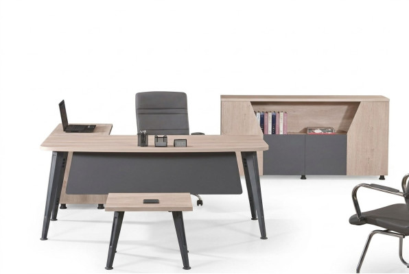 Kantoormeubilair Hoekbureau Werktafel Compleet kantoor 3-delig Houten set Grijs