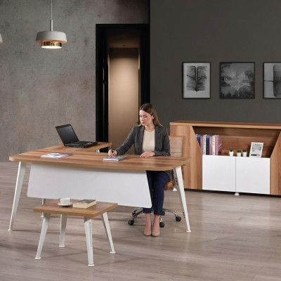 Kantoor meubels Wit Set 3-delig Hoekbureau Compleet kantoor Kast Hout Groep