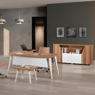 Kantoor meubels Wit Set 3-delig Hoekbureau Compleet kantoor Kast Hout Groep
