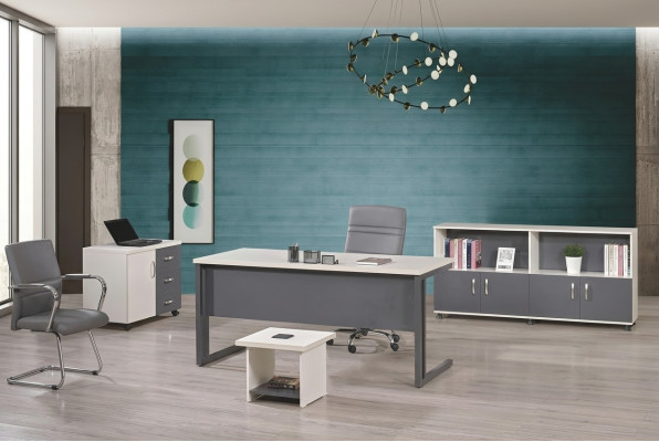 Computermöbel Werktafel Kantoorinrichting Bureau 4-delig Hout Set Grijs